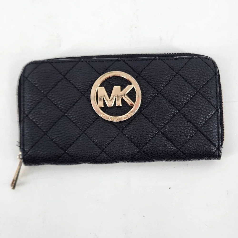 Michael‎ Kors Wallet Black Quilted Zip Around Continental Wallet MK Women